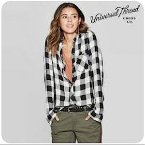 Black and white buffalo check button down shirt